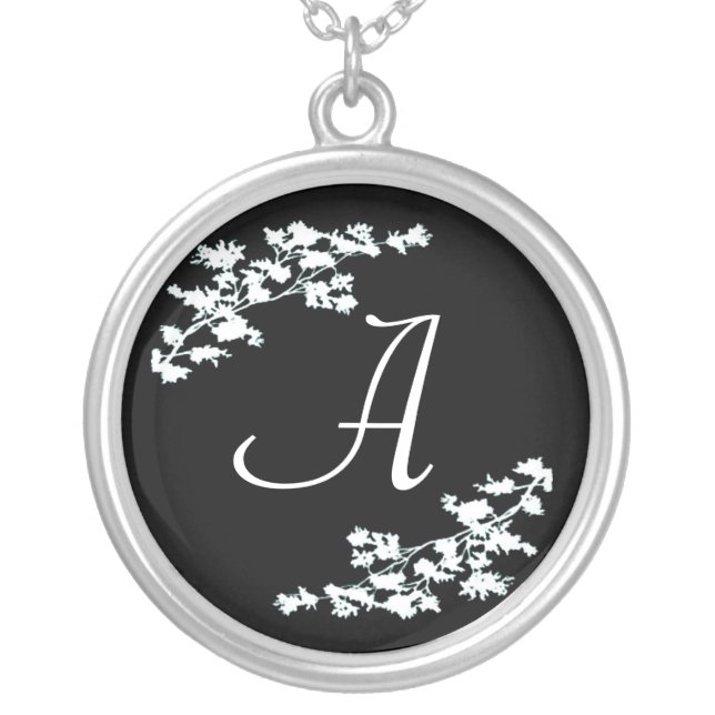 Monogram Floral Deco Silver Plated Necklace (Front)