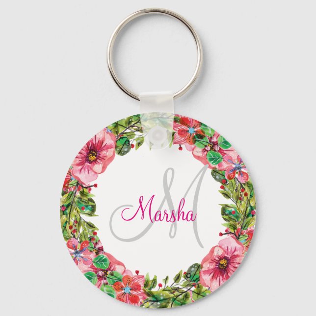 Monogram Floral Design Keychain (Front)