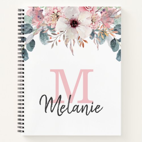 Monogram Floral Eucalyptus Greenery Notebook