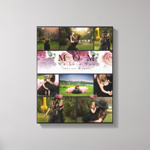 Monogram Floral Family and Mother Photo Collage Canvas Print