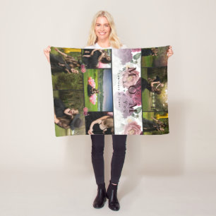 Monogram Floral Family and Mother Photo Collage Fleece Blanket