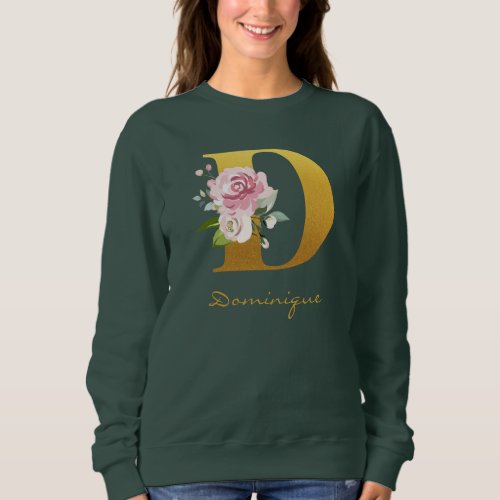 Monogram Floral Faux Gold Name Initial Personalize Sweatshirt