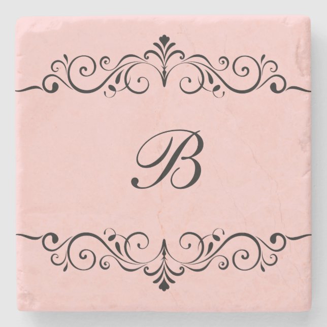 Monogram Floral Flourish Drink Coasters (Front)