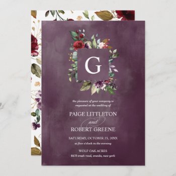 Monogram Floral Frame In Red  Blush Wedding Invitation by LangDesignShop at Zazzle