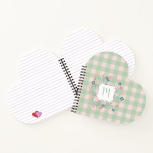 Monogram Floral Frame Spring Green Buffalo Plaid Notebook