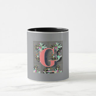 Monogram Floral G Black Inside Gray Outside Mug