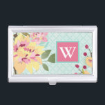 Monogram | Floral Garden, Blue Background Case For Business Cards<br><div class="desc">Floral Garden,  Blue Background. Artist: June Erica Vess. Image ID: 105963D.</div>