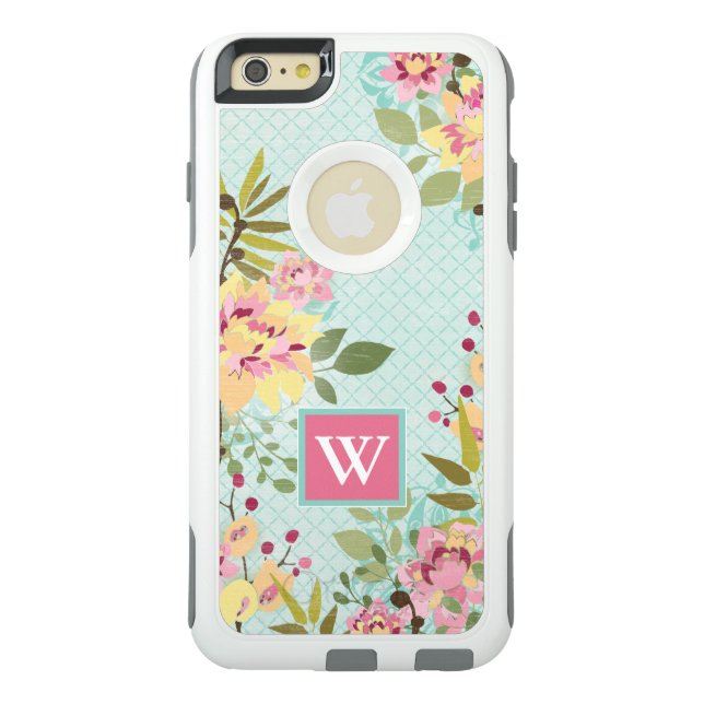 Monogram | Floral Garden, Blue Background Otterbox iPhone Case (Back)