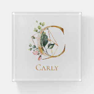 Monogram Floral Geometric Letter C Paperweight