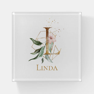 Monogram Floral Geometric Letter L Paperweight