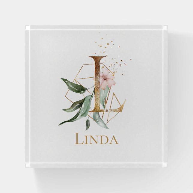 Monogram Floral Geometric Letter L Paperweight (Front)