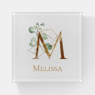 Monogram Floral Geometric Letter M Paperweight