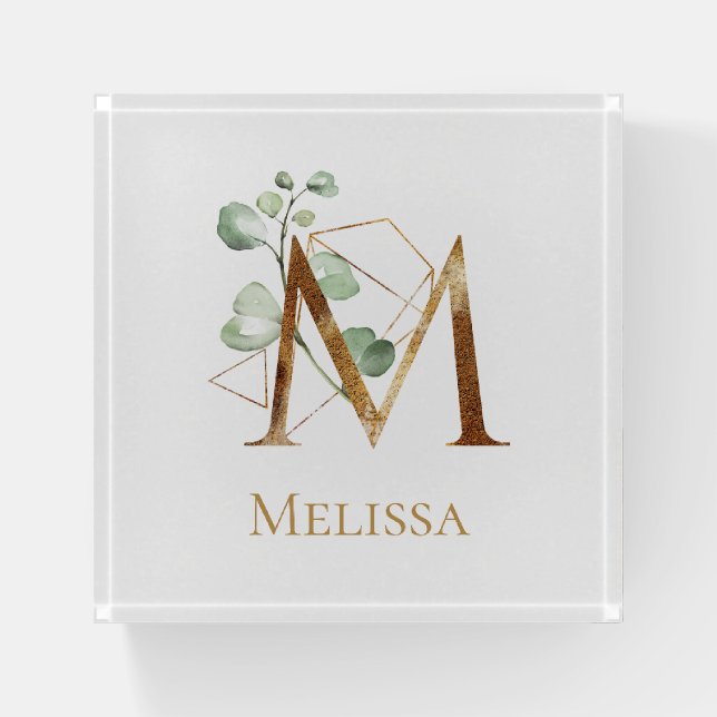 Monogram Floral Geometric Letter M Paperweight (Front)
