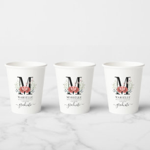 Monogram Floral Graduation Party Paper Cups