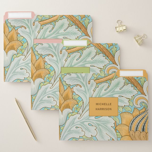 Monogram Floral Greenery Botanical Yellow Green File Folder (Set)