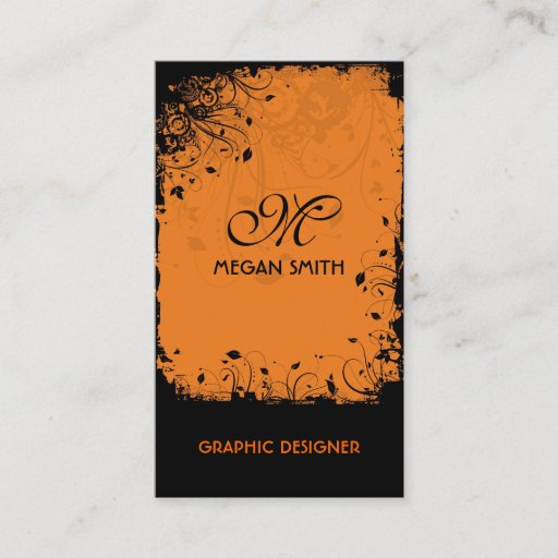 Customizable Monogram Floral Grunge Business Card