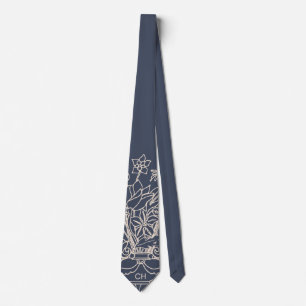 Monogram Floral Hand Drawn Powder Navy Beige Neck Tie