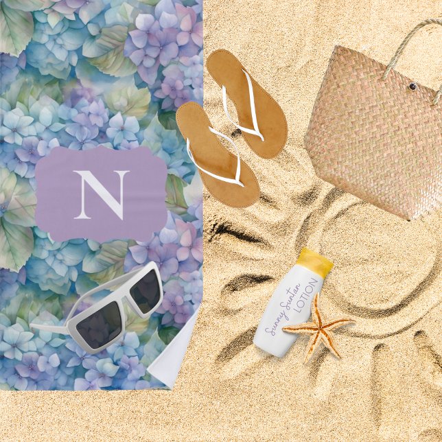Monogram Floral Hydrangea Purple Personalized Beach Towel (Creator Uploaded)