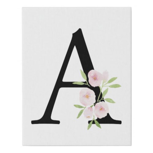 Monogram Floral Initial Letter A Faux Canvas Print
