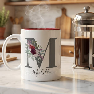 monogram Floral Initial Name Two-Tone Coffee Mug