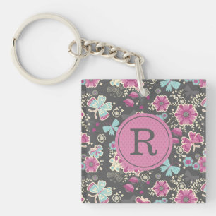 Monogram Floral Keychain