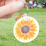 Monogram Floral  Keychain<br><div class="desc">This unique key chain is decorated with a yellow watercolor sunflower and stylish typography.
Easily customizable.
Original Watercolor © Michele Davies.</div>