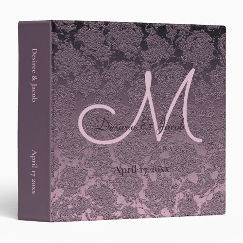 Monogram Floral Lavender Mauve Wedding Album 3 Ring Binder
