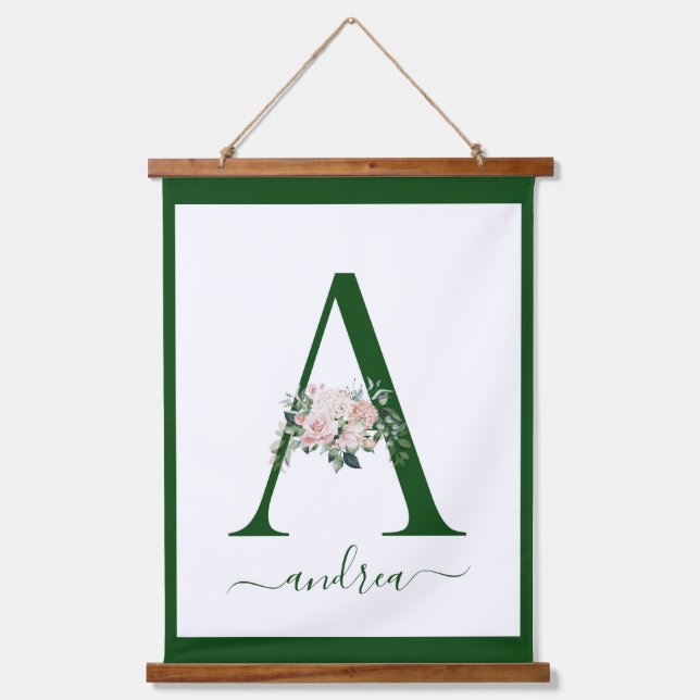 Monogram Floral Letter A Hanging Tapestry (Front)