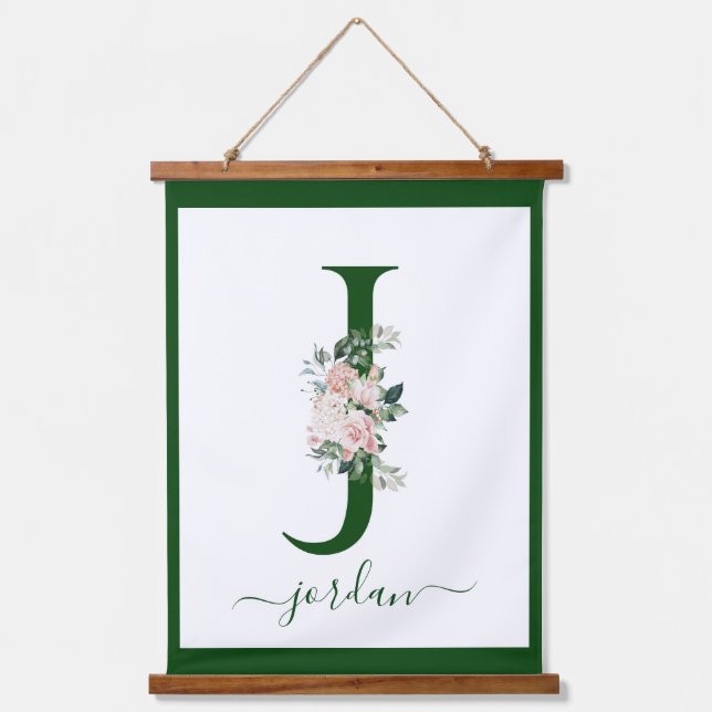 Monogram Floral Letter J Hanging Tapestry (Front)