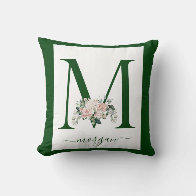 Monogram Floral Letter M Throw Pillow (Front)