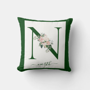 Monogram Floral Letter N Throw Pillow