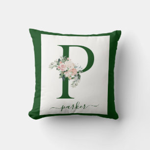 Monogram Floral Letter P Throw Pillow