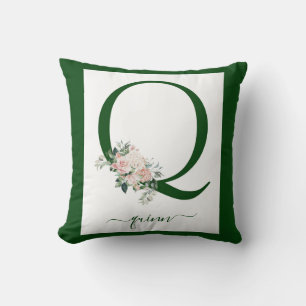 Monogram Floral Letter Q Throw Pillow