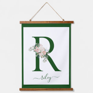 Monogram Floral Letter R Hanging Tapestry