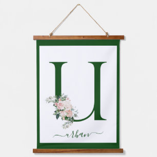 Monogram Floral Letter U Hanging Tapestry