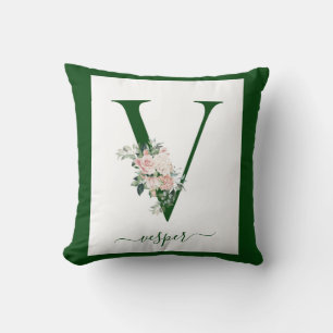 Monogram Floral Letter V Throw Pillow