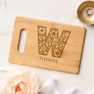 Monogram Floral letter W Custom Charcuterie Engraved Cutting Board