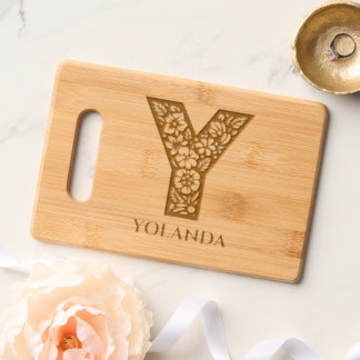 Monogram Floral letter Y Custom Charcuterie Engraved Cutting Board