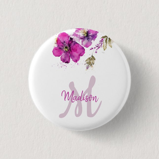 Monogram Floral Magenta Button (Front)
