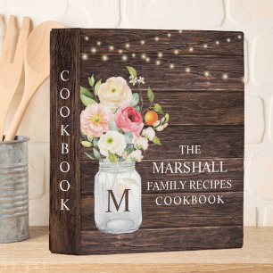 Monogram Floral Mason Jar Family Recipe Cookbook Mini Binder