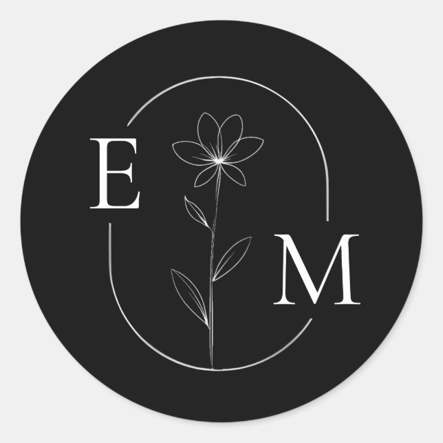 Monogram Floral Minimalistic Wedding Sticker (Front)