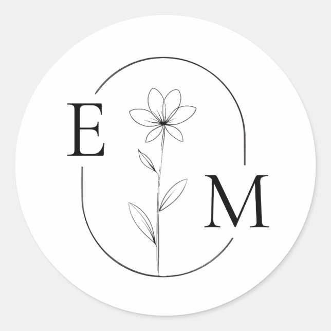 Monogram Floral Minimalistic Wedding Sticker (Front)