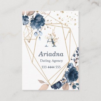 Monogram Floral Navy Blue Watercolor  Confetti Business Card by IrinaFraser at Zazzle