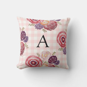 Monogram Floral Painting Throw Pillow