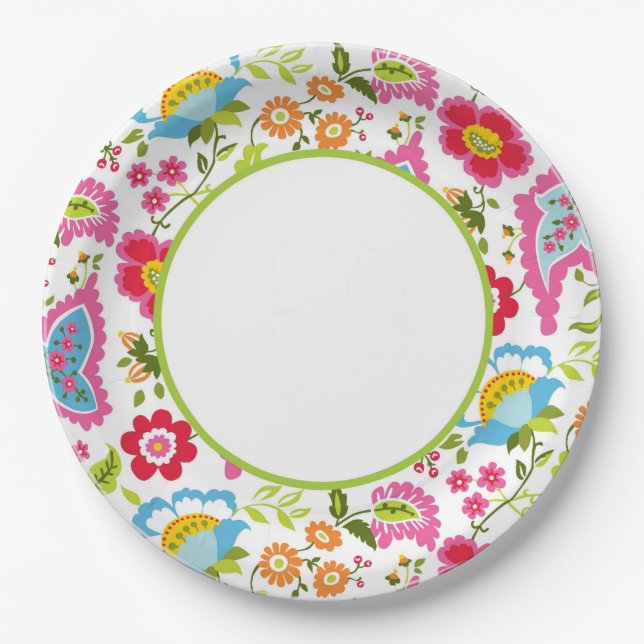 Monogram Floral Paper Plates (Front)