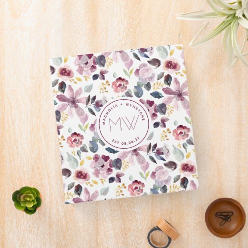 Monogram Floral Pattern Gold Foil Wedding Album 3 Ring Binder