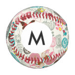 Monogram Floral pattern in retro style 5 Baseball