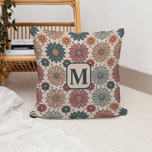 Monogram Floral Pattern Throw Pillow (Creator Uploaded)