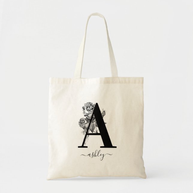Monogram Floral Personalized Tote Bag (Front)