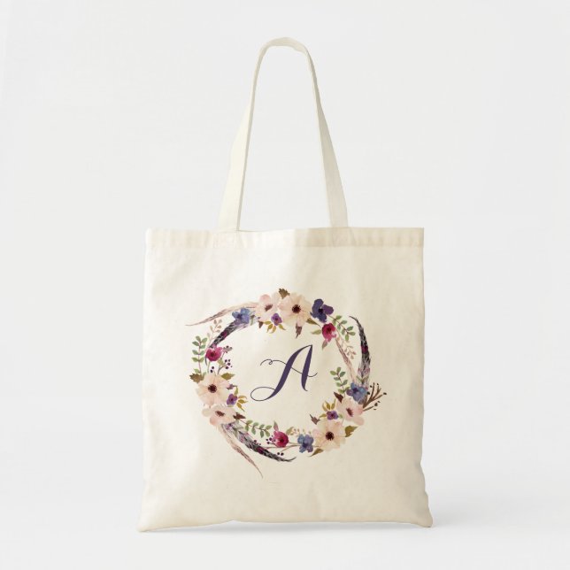 Monogram Floral Personalized Tote Bag (Front)